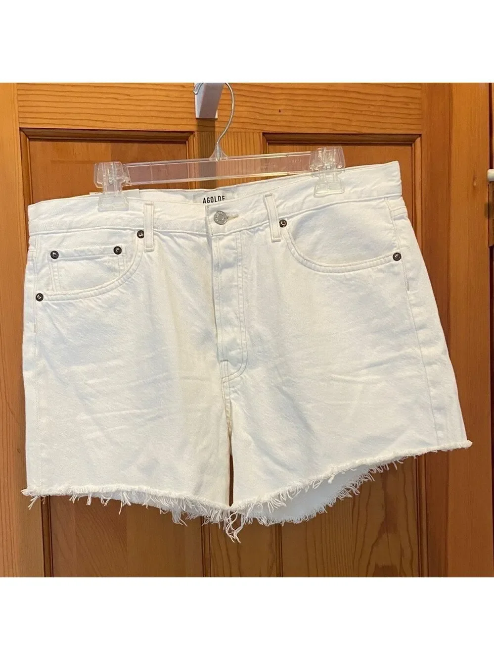 NWT Agolde Parker Long Short Loose Fit Button-Fly Denim Shorts in White Size 31